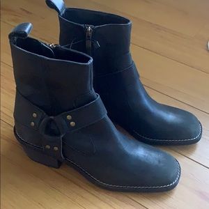 ZARA Black Leather Harness Moto Boots